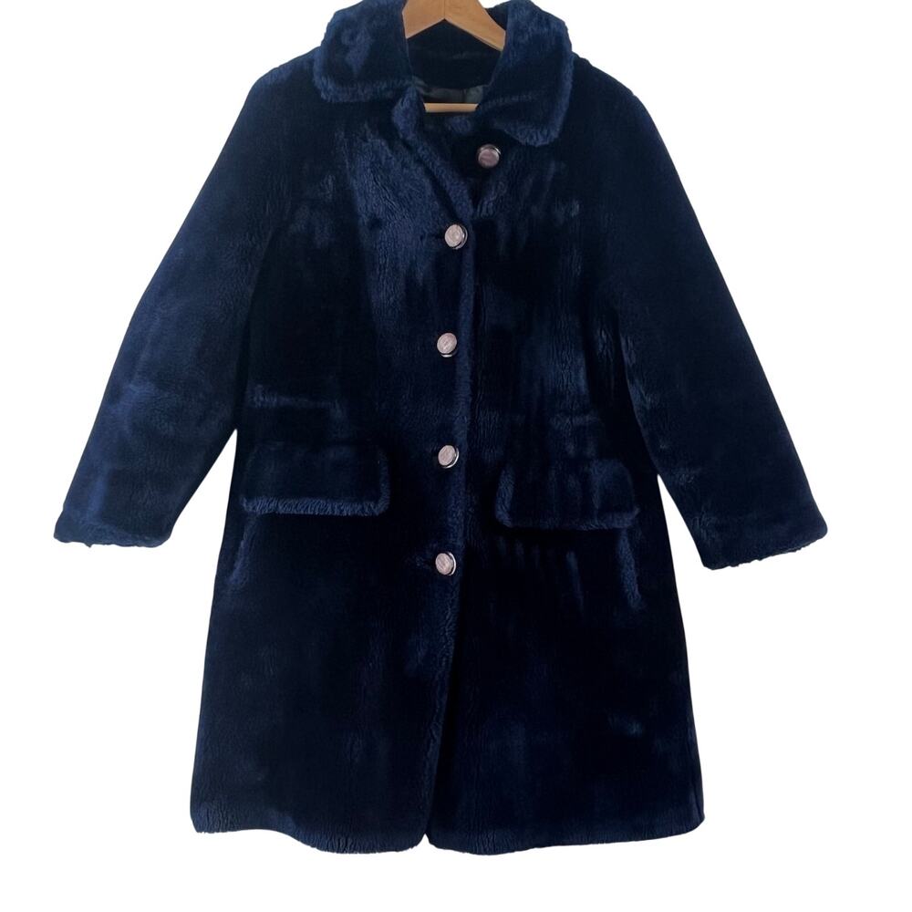 VTG Borgana Russel Taylor WMNS Vintage 60s/70s Navy Faux Fur Coat Unmarked SZ M